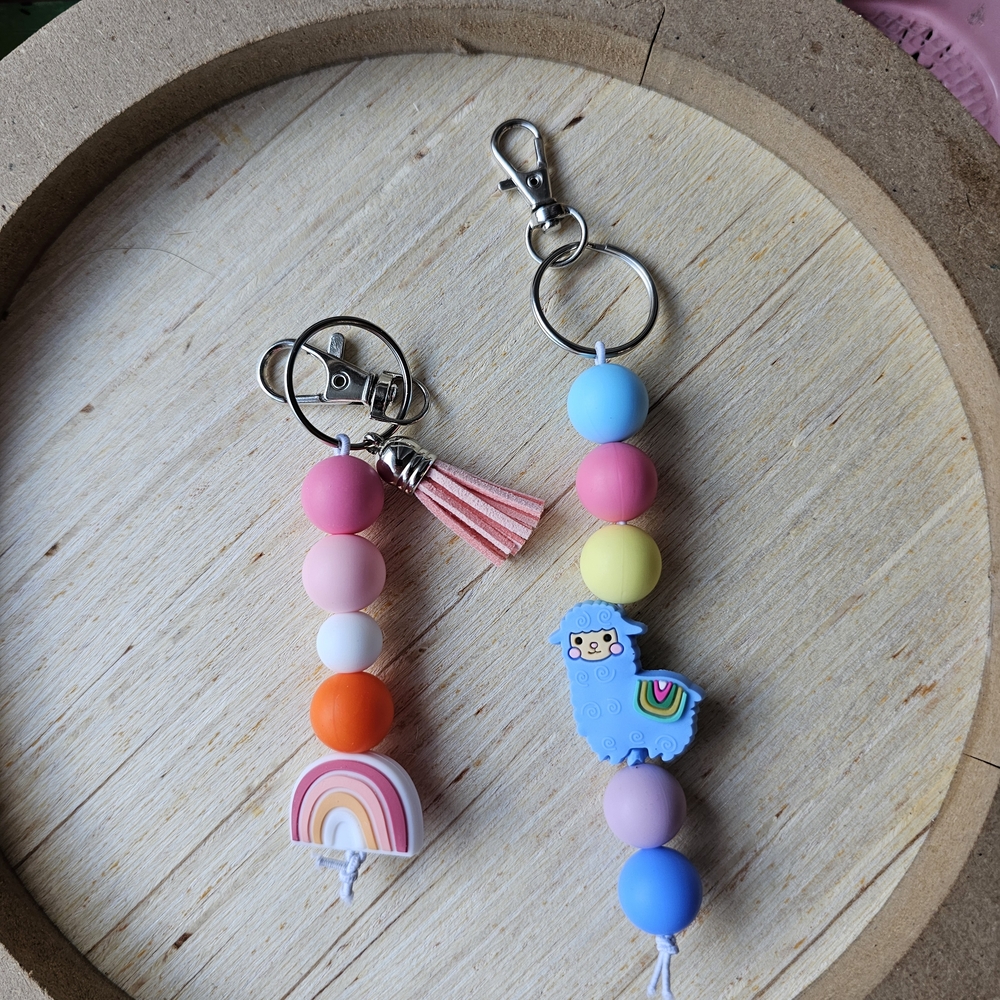 Colorful Beaded Keychains with Charms